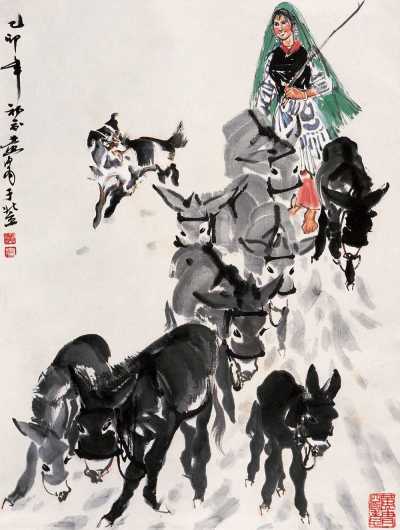 黄胄 乙卯（1975年）作 骑驴少女 立轴